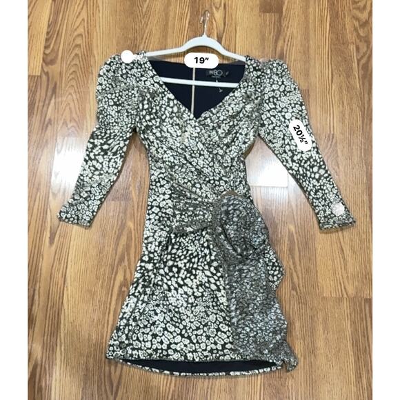 PATBO Gold Metallic lurex mesh fabric Leopard Drape Mini Dress sz 4 - Picture 8 of 10
